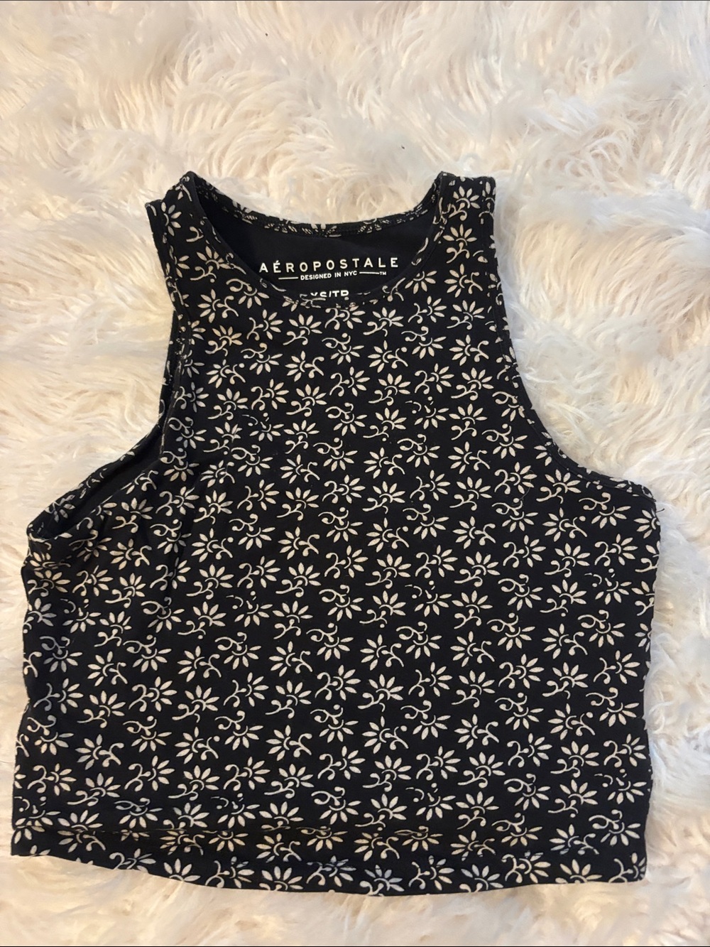 Aeropostale Black Crop Tank with White Floral Print